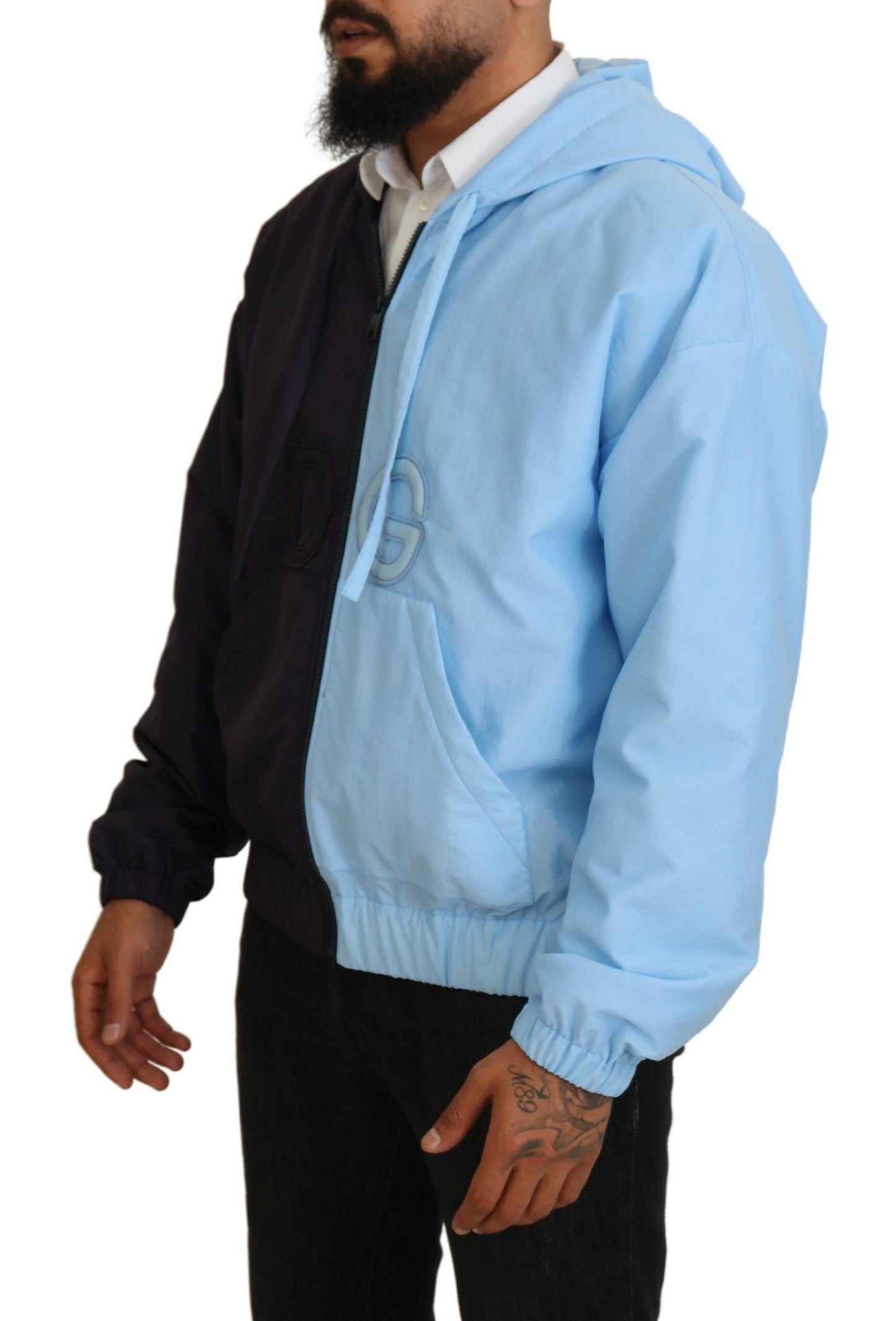 - Elegant Hooded Blue Jacket - Full Zipper Closure