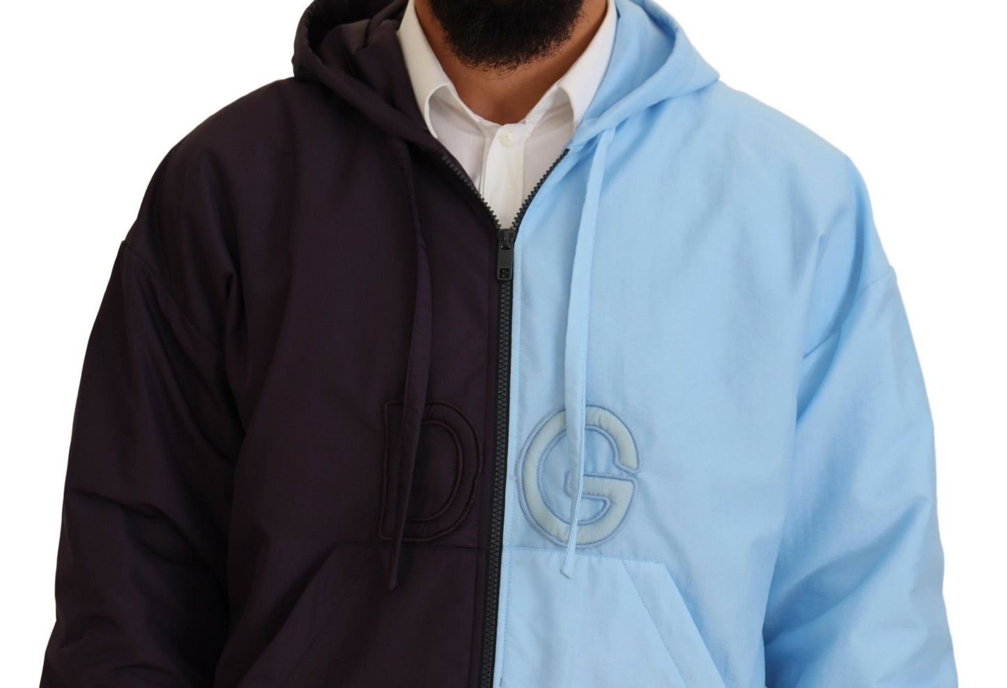 - Elegant Hooded Blue Jacket - Full Zipper Closure