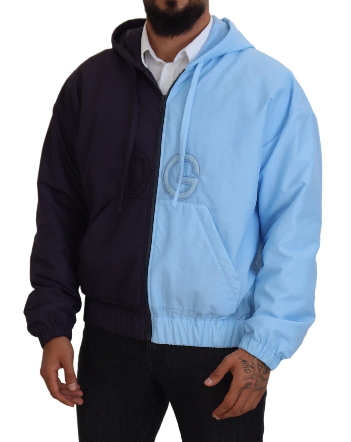 - Elegant Hooded Blue Jacket - Full Zipper Closure