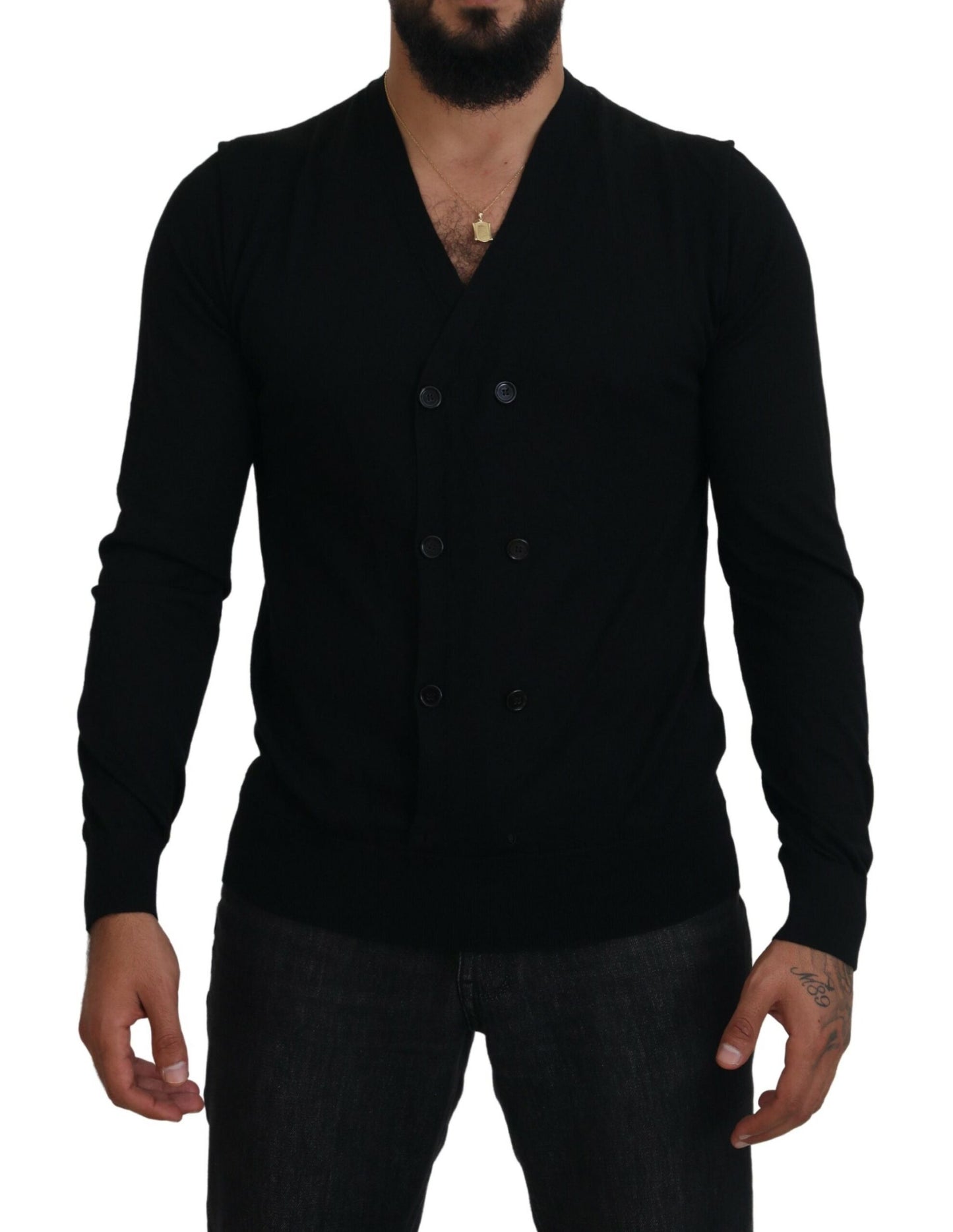- Elegant Black Cashmere Cardigan Sweater