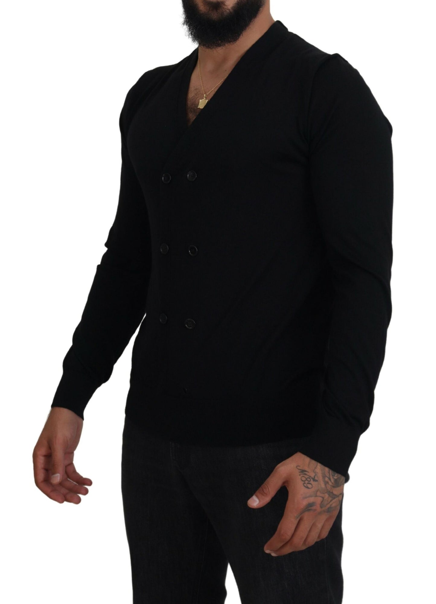 - Elegant Black Cashmere Cardigan Sweater