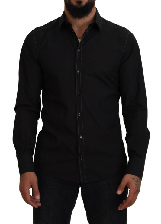 Dolce & Gabbana Men’s Black Formal Cotton Shirt – Italian Luxury Tailoring