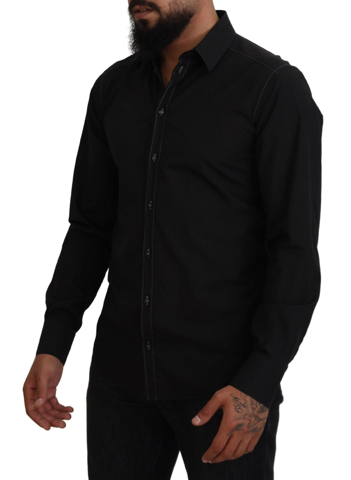 Dolce & Gabbana Men’s Black Formal Cotton Shirt – Italian Luxury Tailoring