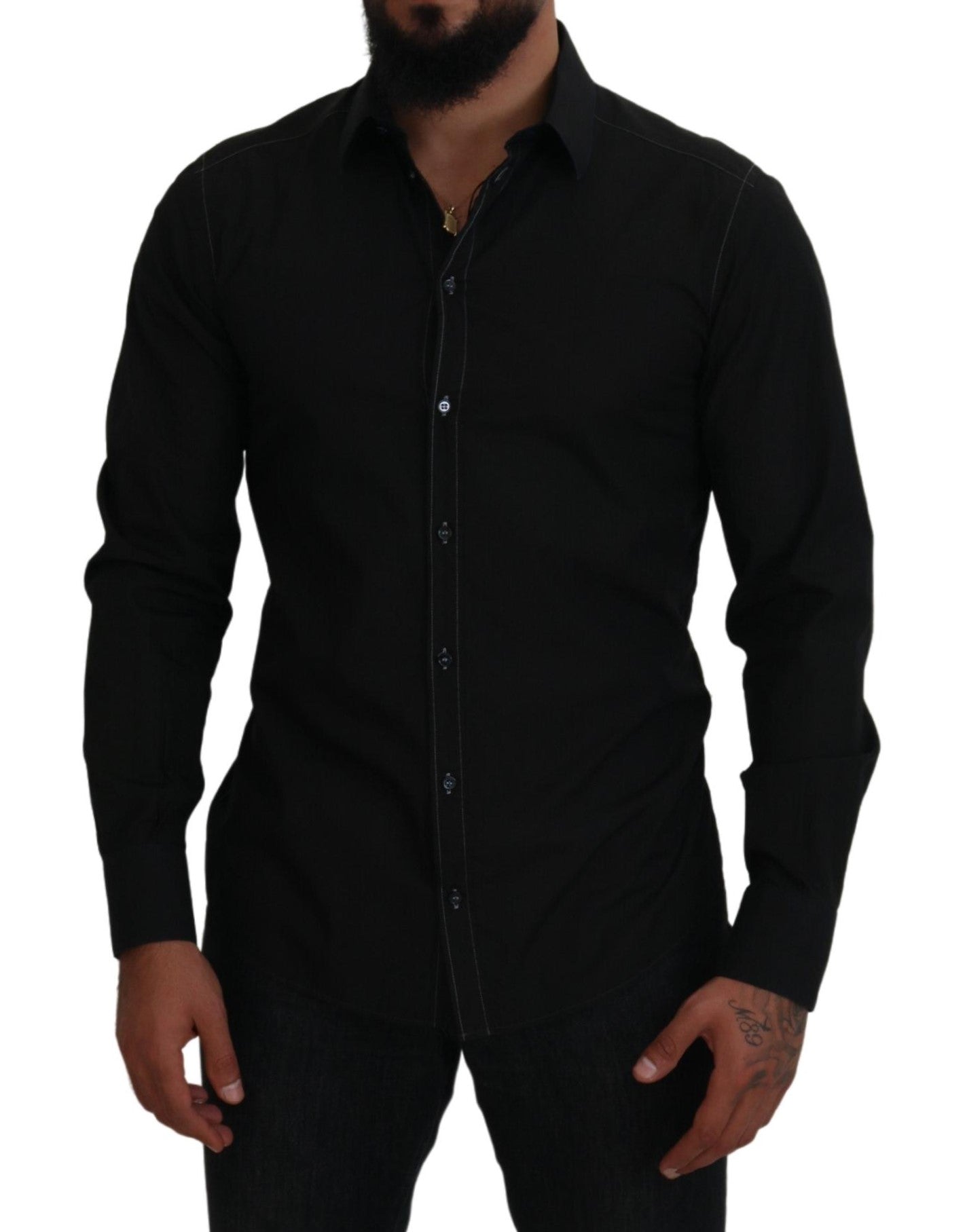Dolce & Gabbana Men’s Black Formal Cotton Shirt – Italian Luxury Tailoring
