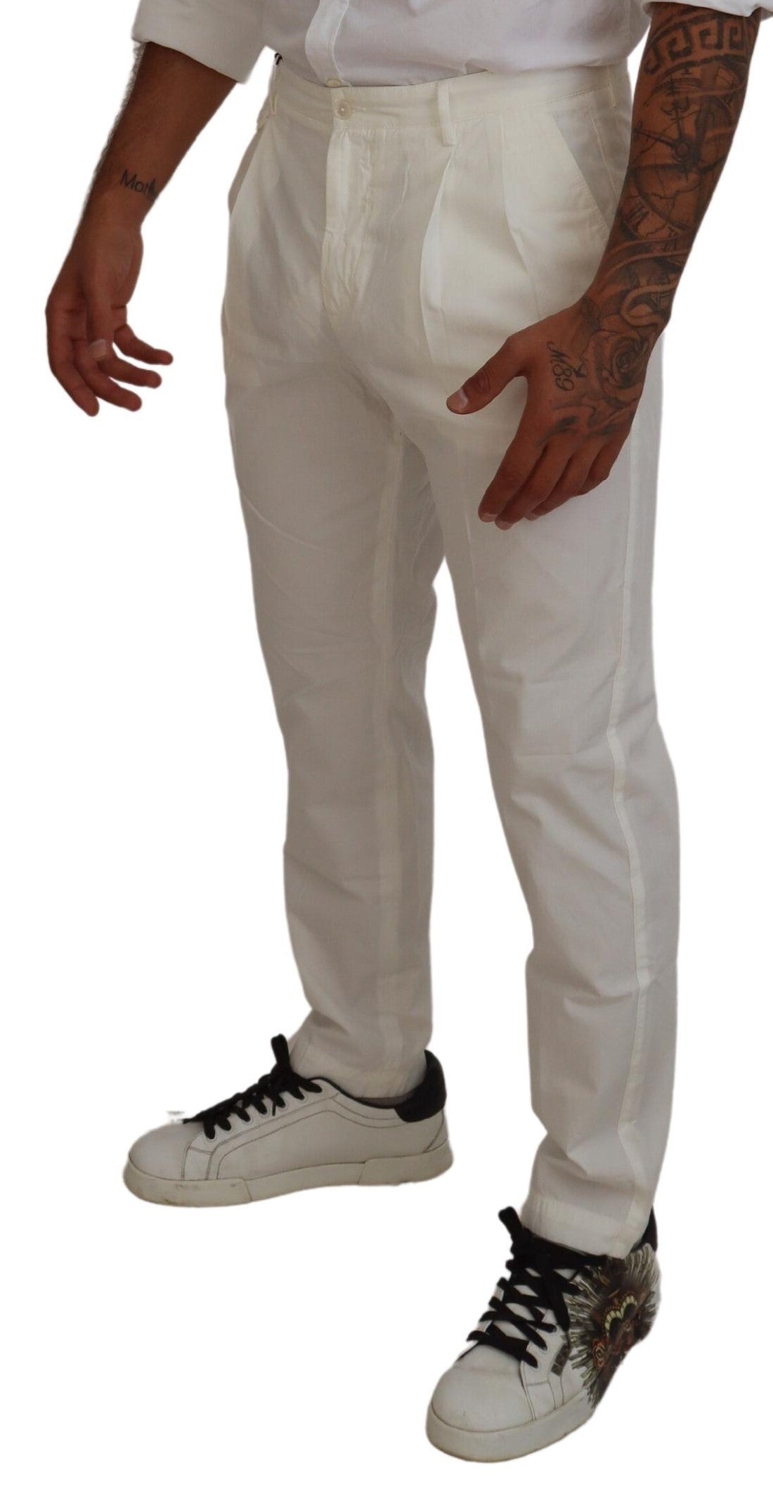 - Elegant White Cotton Chino Pants