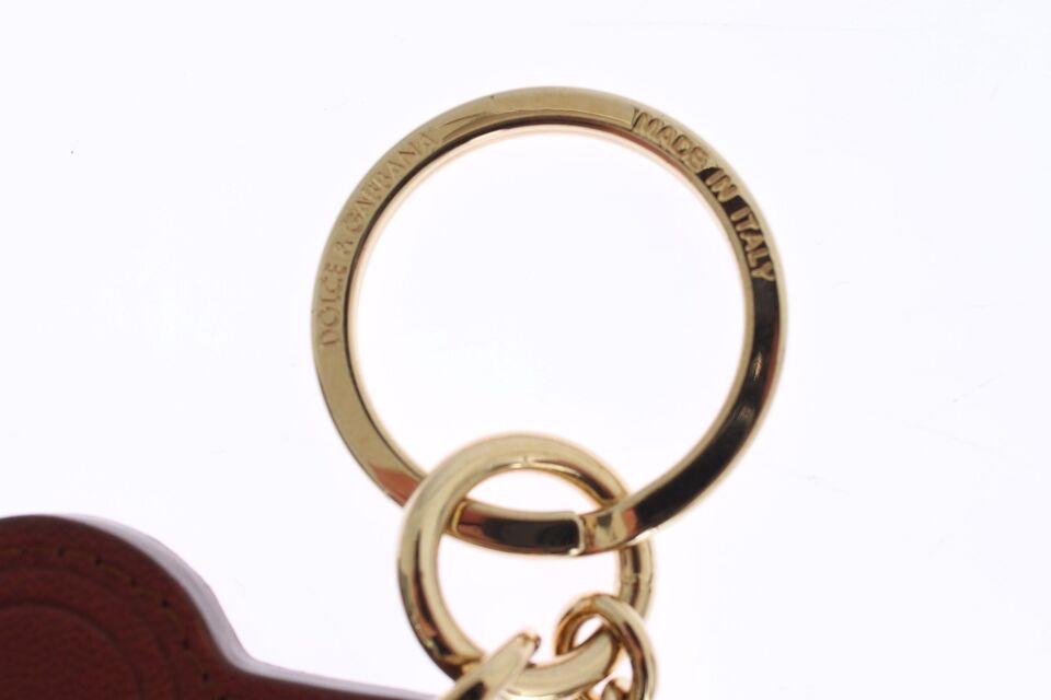 - Elegant Brown Leather Keychain with Gold Detailing