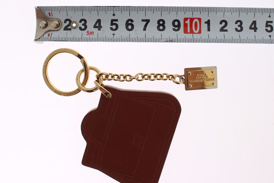 - Elegant Brown Leather Keychain with Gold Detailing