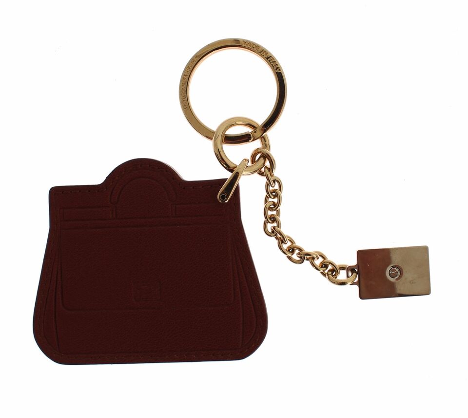 - Elegant Brown Leather Keychain with Gold Detailing