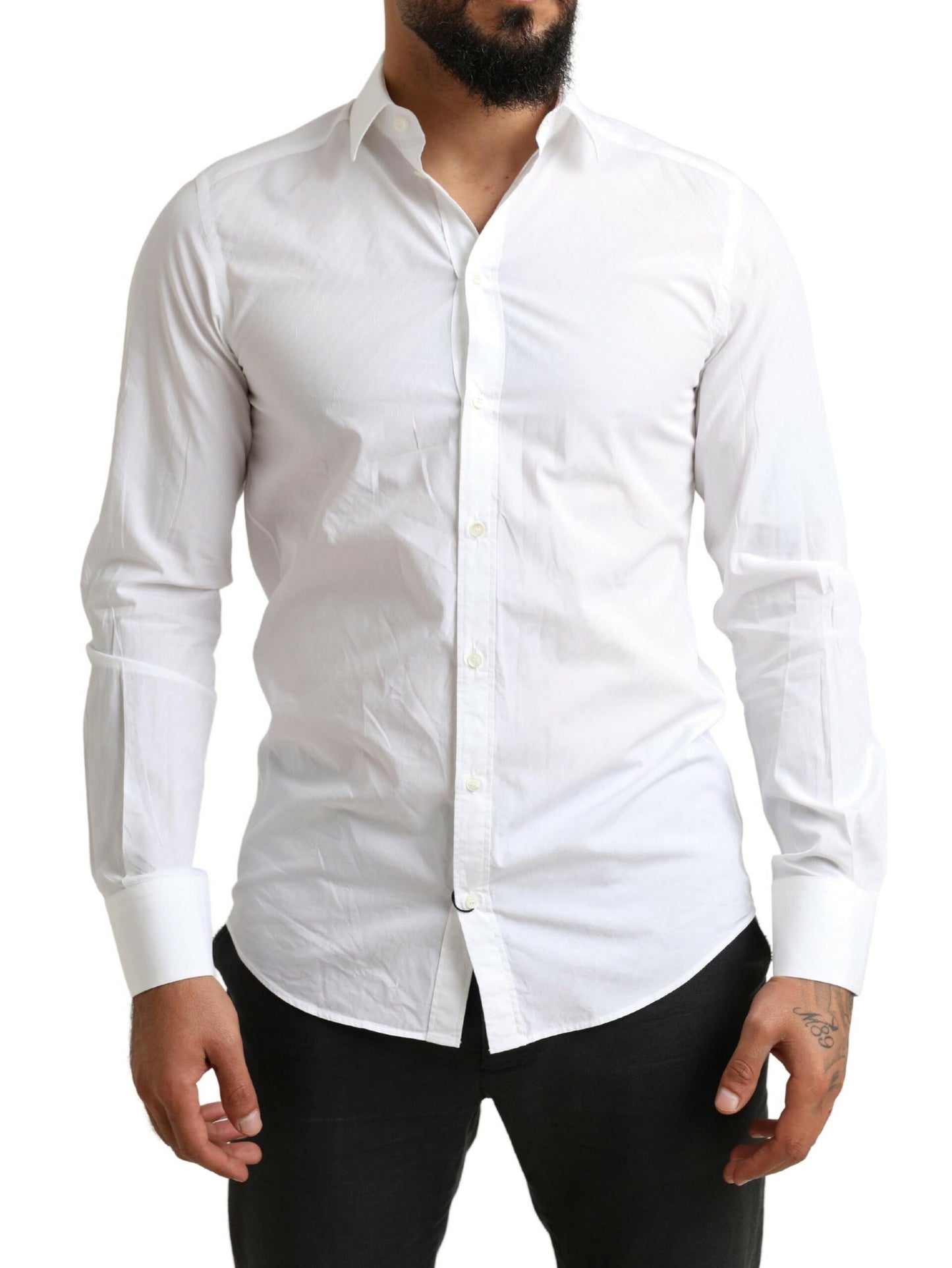 - Elegant White Cotton Martini Dress Shirt