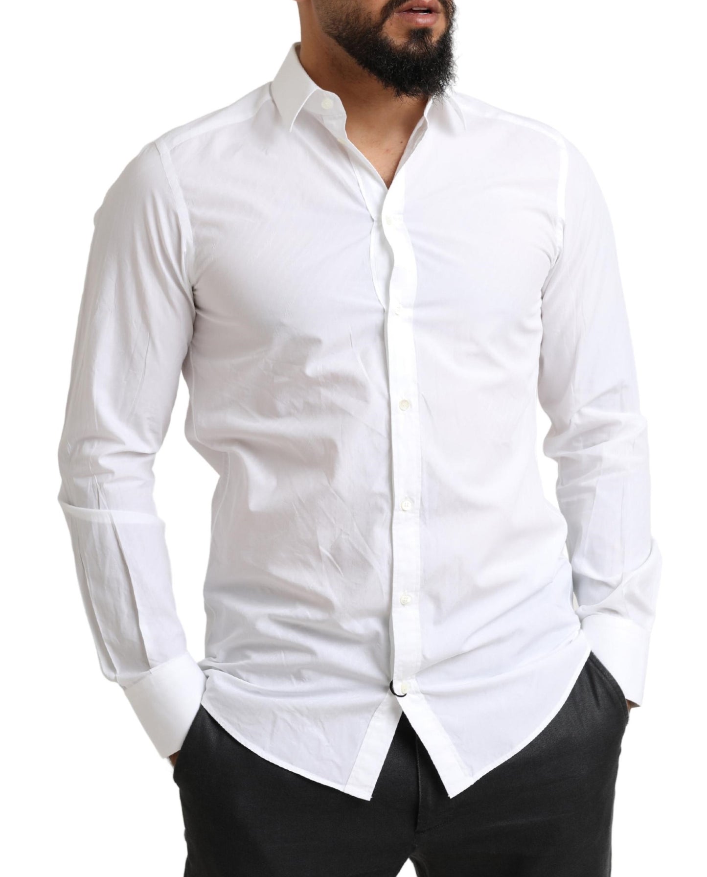 - Elegant White Cotton Martini Dress Shirt