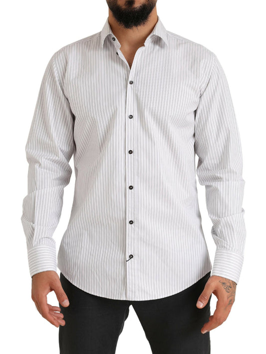 - Elegant White Striped Cotton Dress Shirt