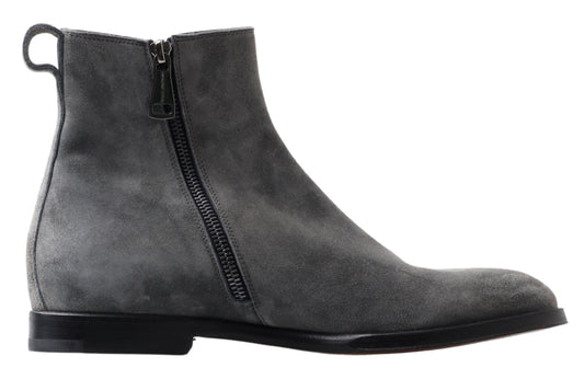 - Elegant Gray Chelsea Leather Boots