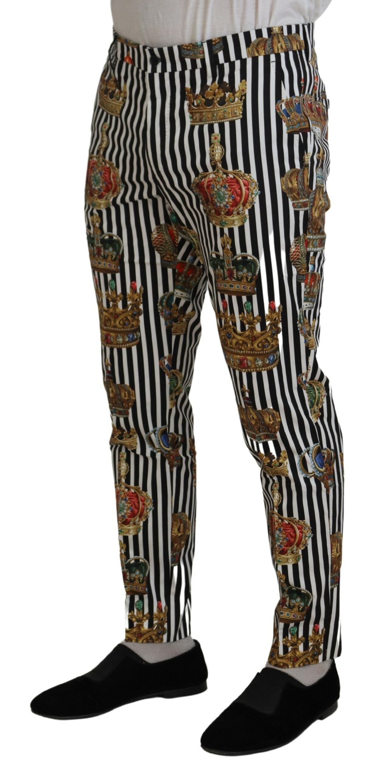 - Elegant Gold Crown Stripe Chino Pants