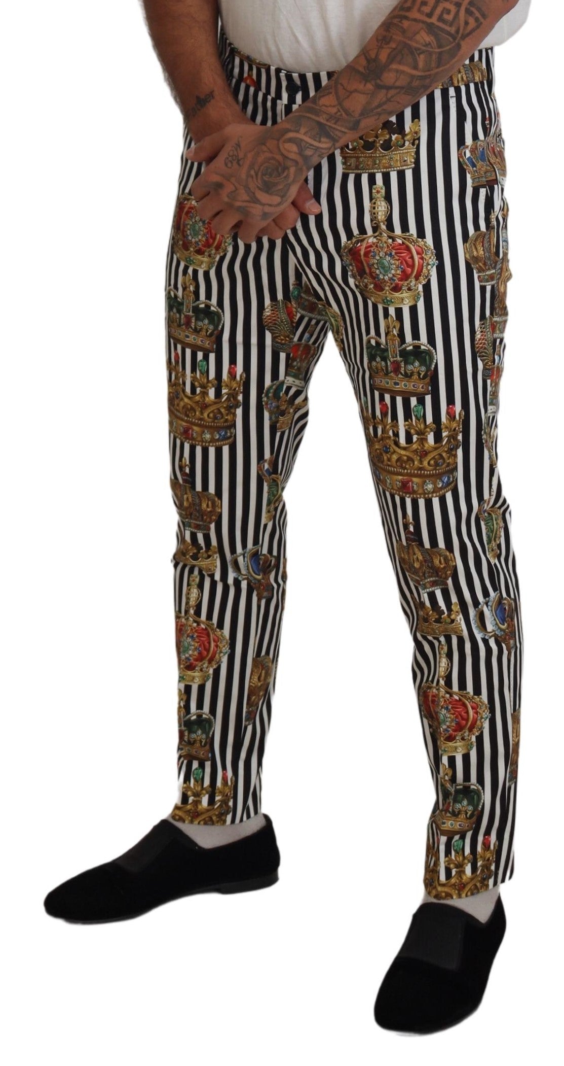 - Elegant Gold Crown Stripe Chino Pants