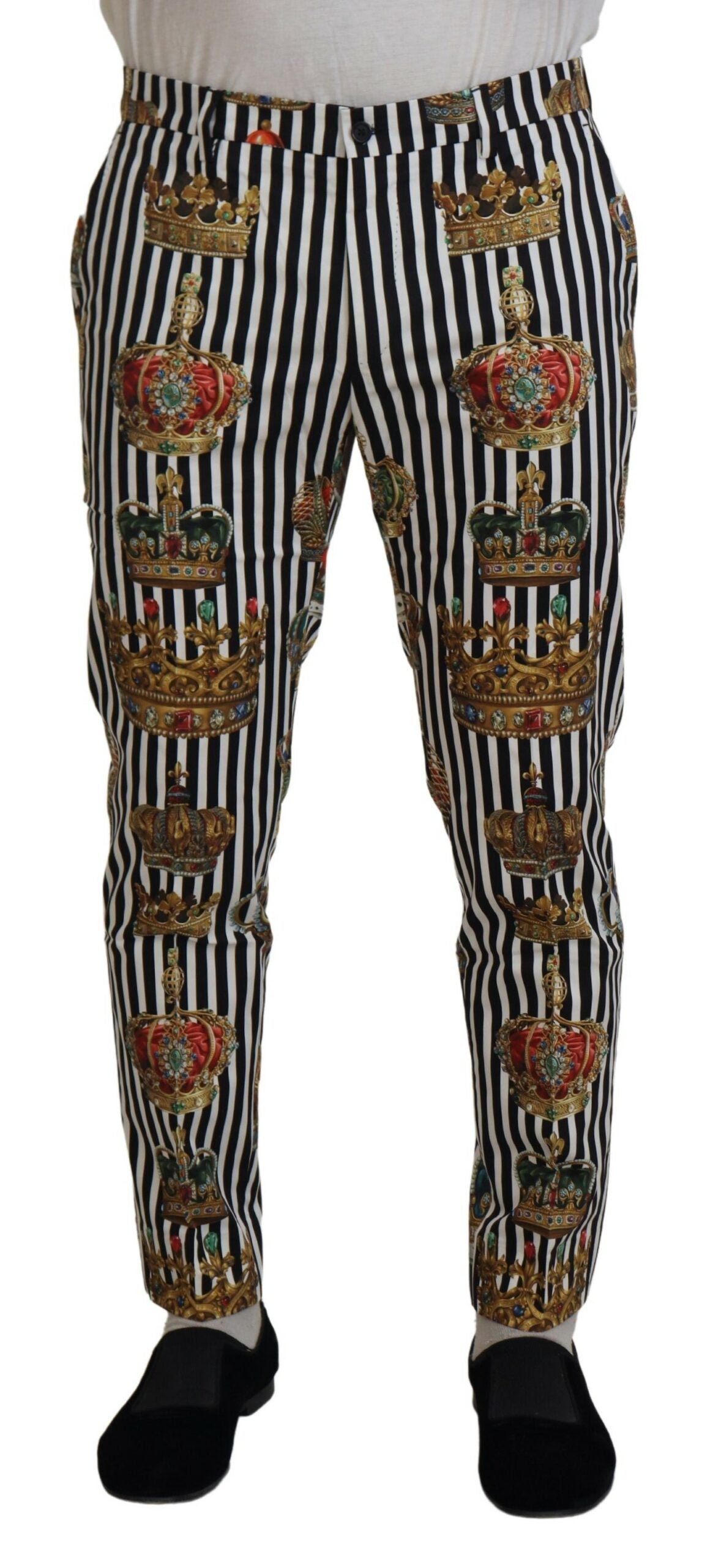 - Elegant Gold Crown Stripe Chino Pants
