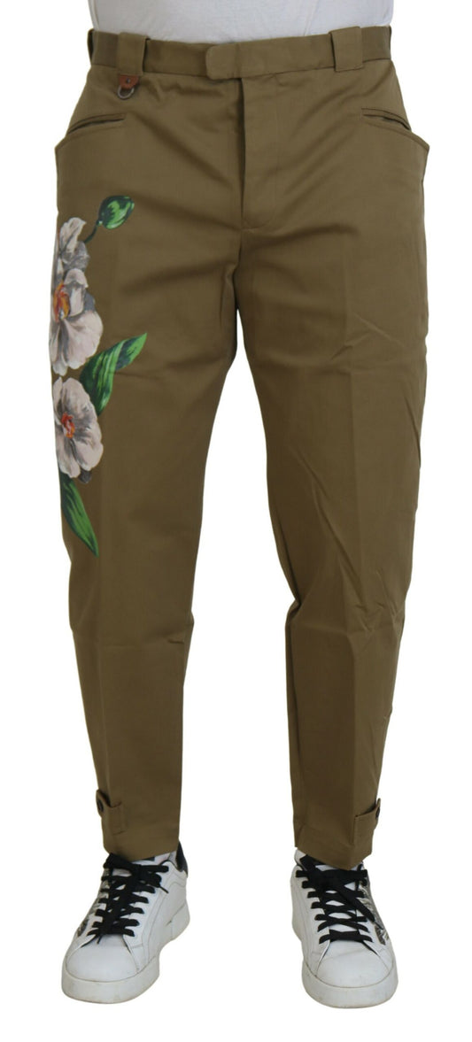 - Exquisite Floral Beige Chino Pants