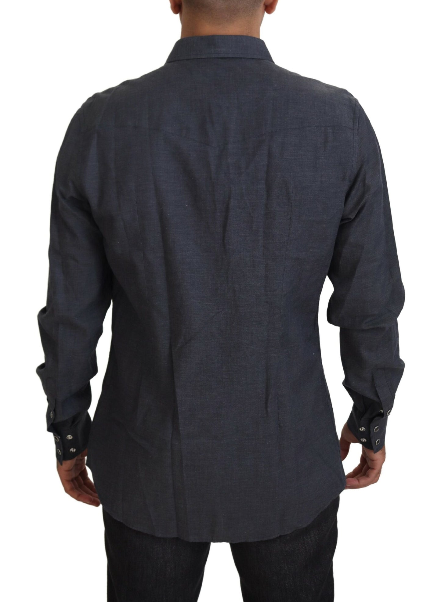 - Elegant Slim-Fit Blue Denim Casual Shirt