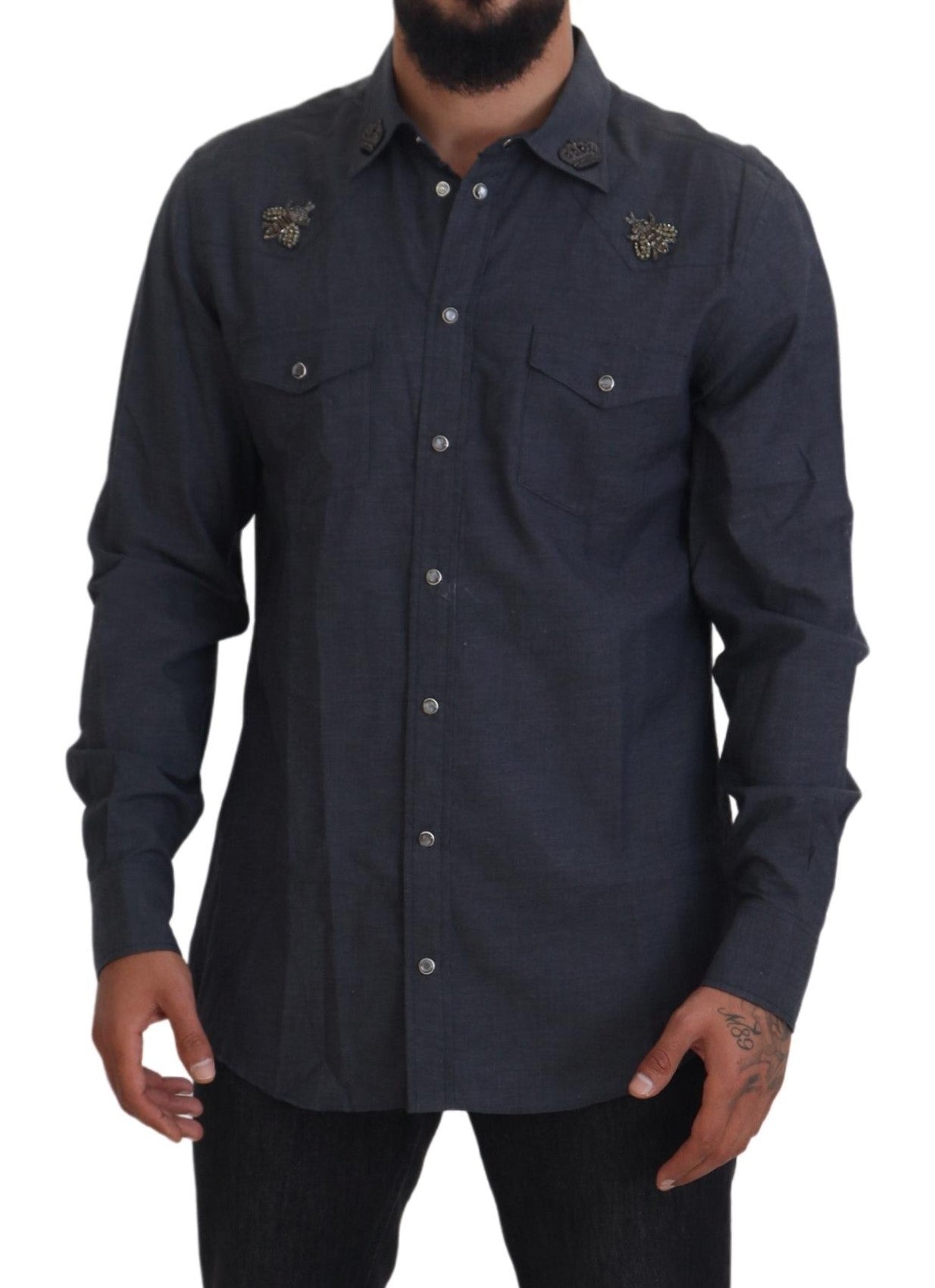 - Elegant Slim-Fit Blue Denim Casual Shirt