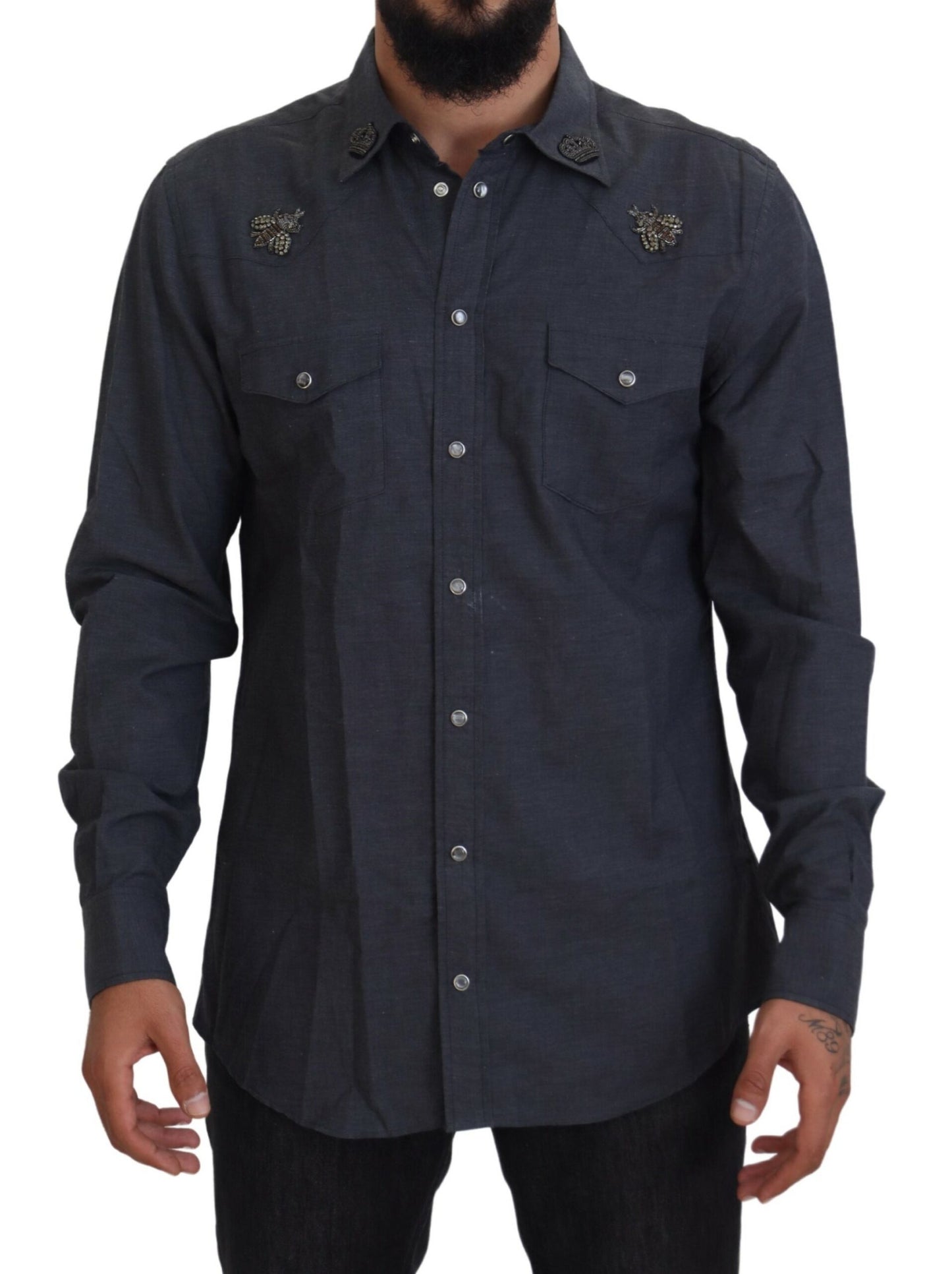 - Elegant Slim-Fit Blue Denim Casual Shirt