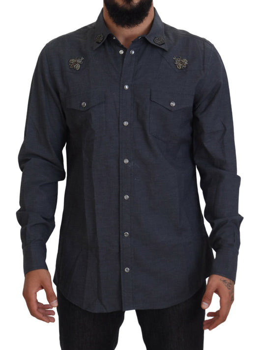 - Elegant Slim-Fit Blue Denim Casual Shirt