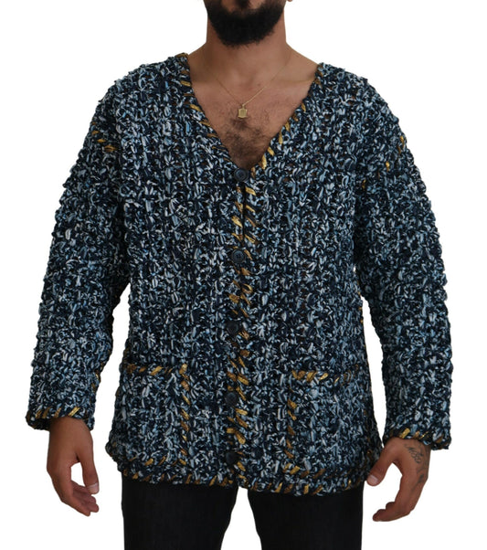 - Elegant Blue V-Neck Cardigan Sweater