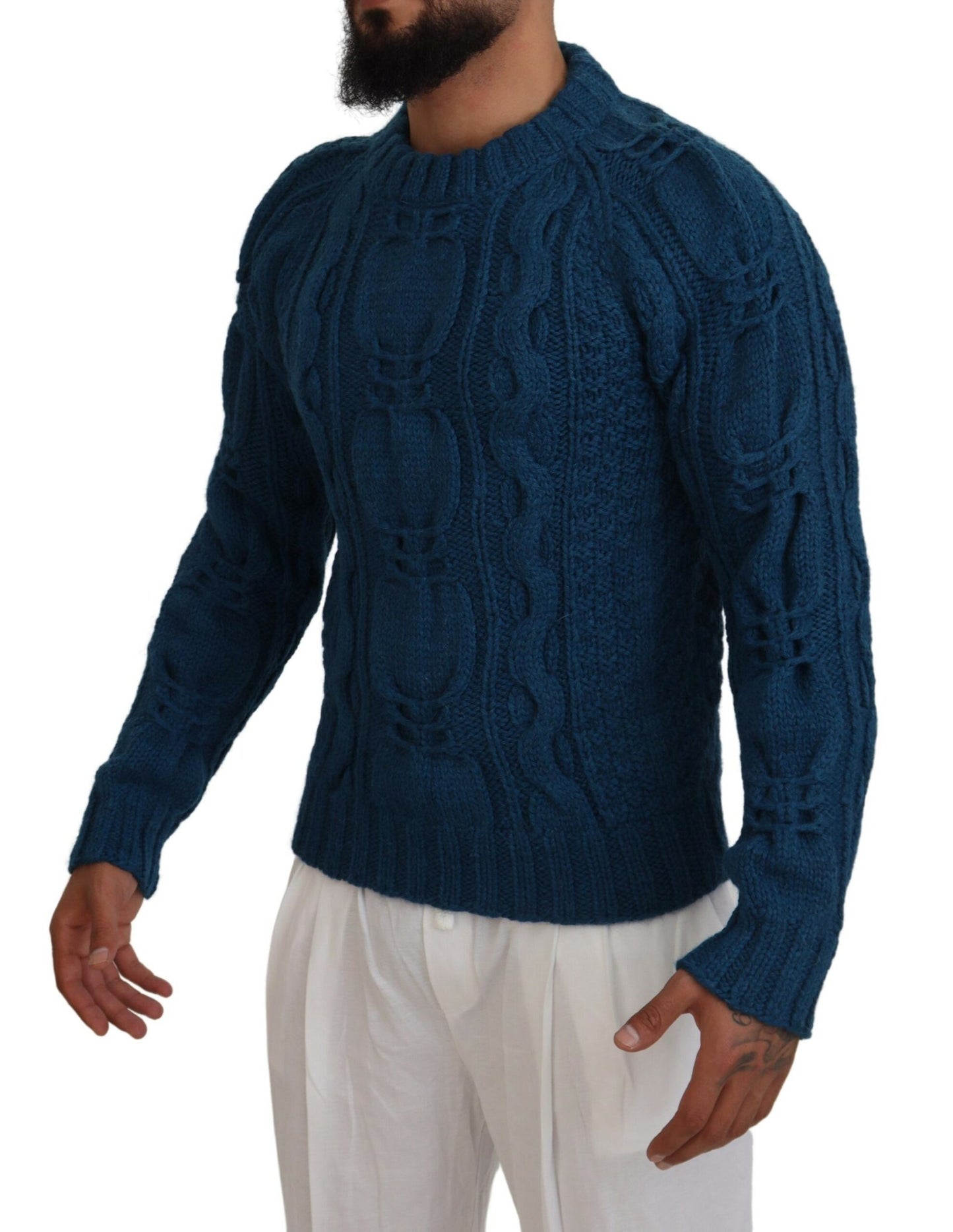 - Elegant Blue Crewneck Sweater