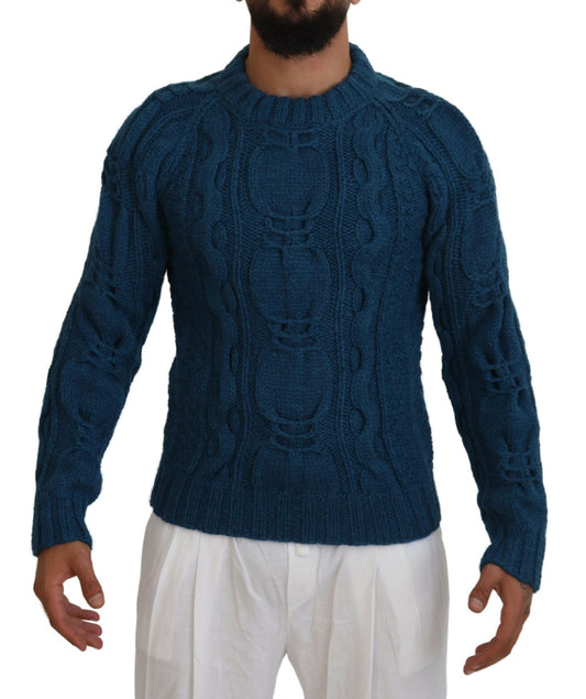 - Elegant Blue Crewneck Sweater