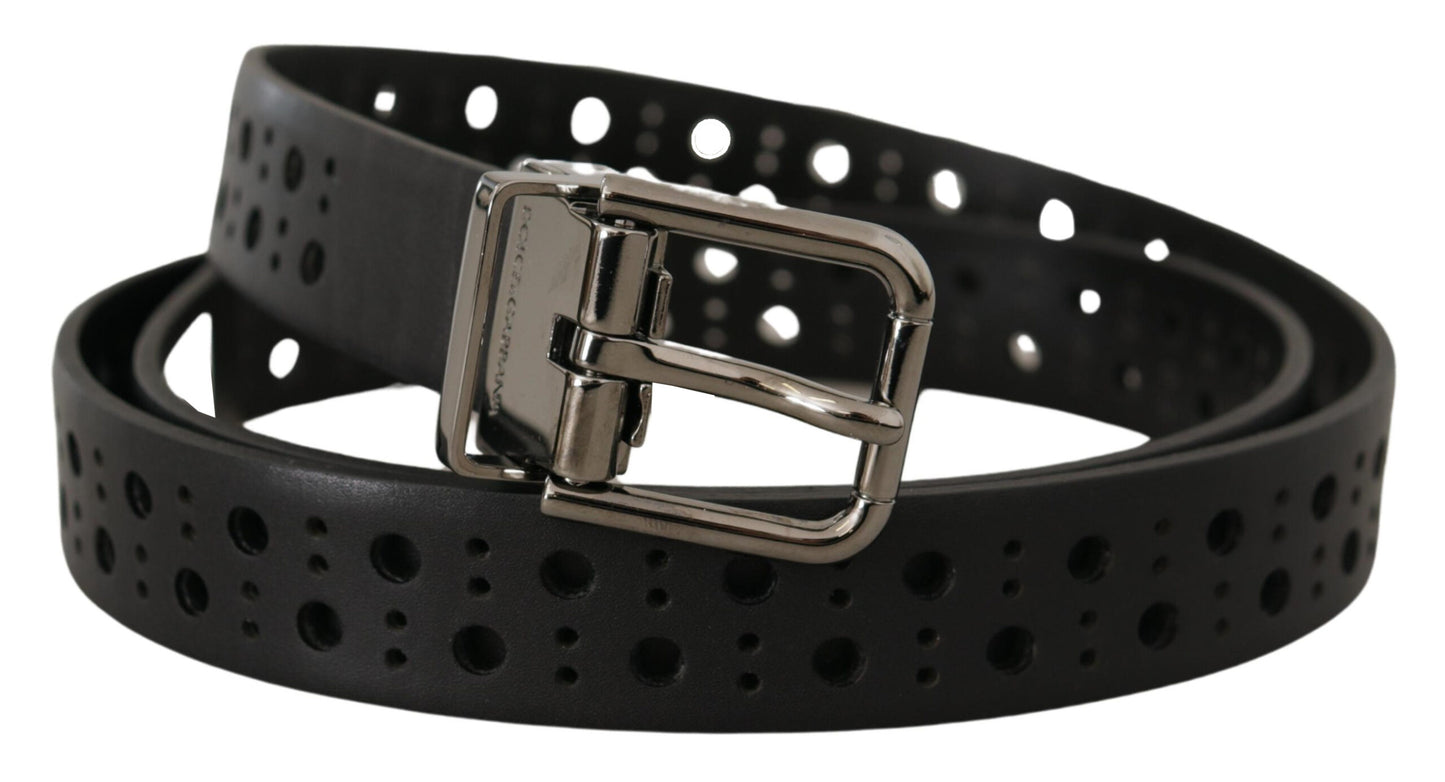 - Elegant Black Leather Belt with Metal Buckle
