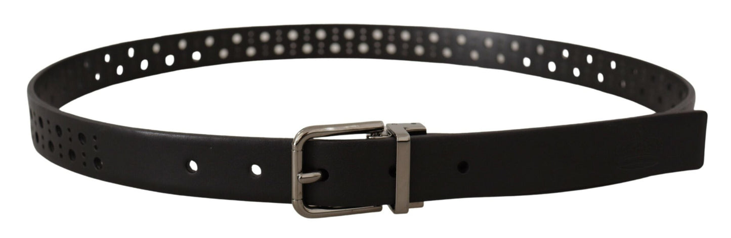 - Elegant Black Leather Belt with Metal Buckle