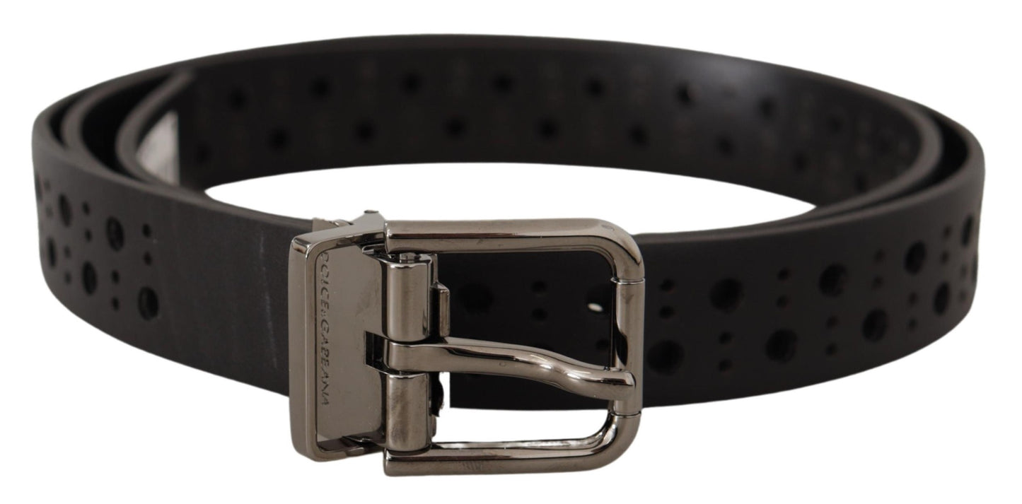 - Elegant Black Leather Belt with Metal Buckle