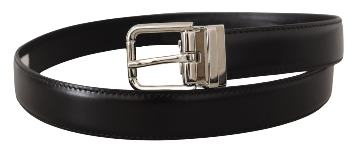- Sleek Black Leather Belt with Metal Buckle