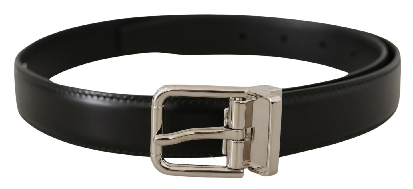 - Sleek Black Leather Belt with Metal Buckle