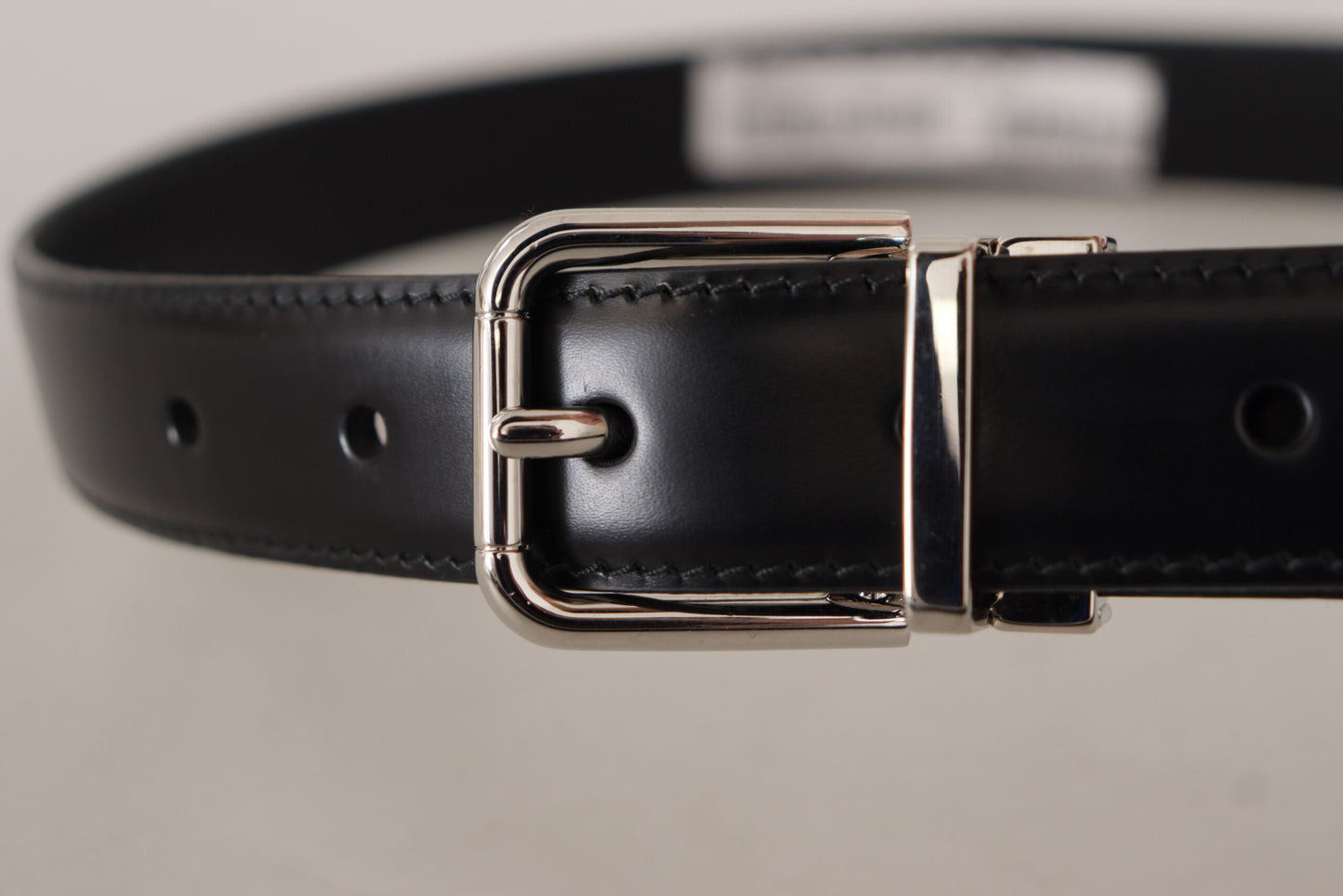- Sleek Black Leather Belt with Metal Buckle