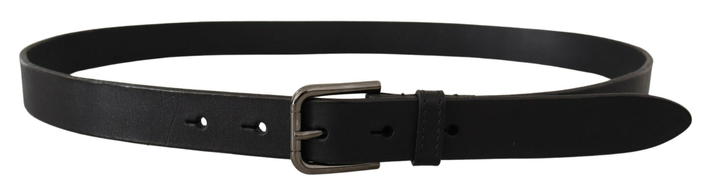 - Elegant Black Leather Belt with Metal Buckle