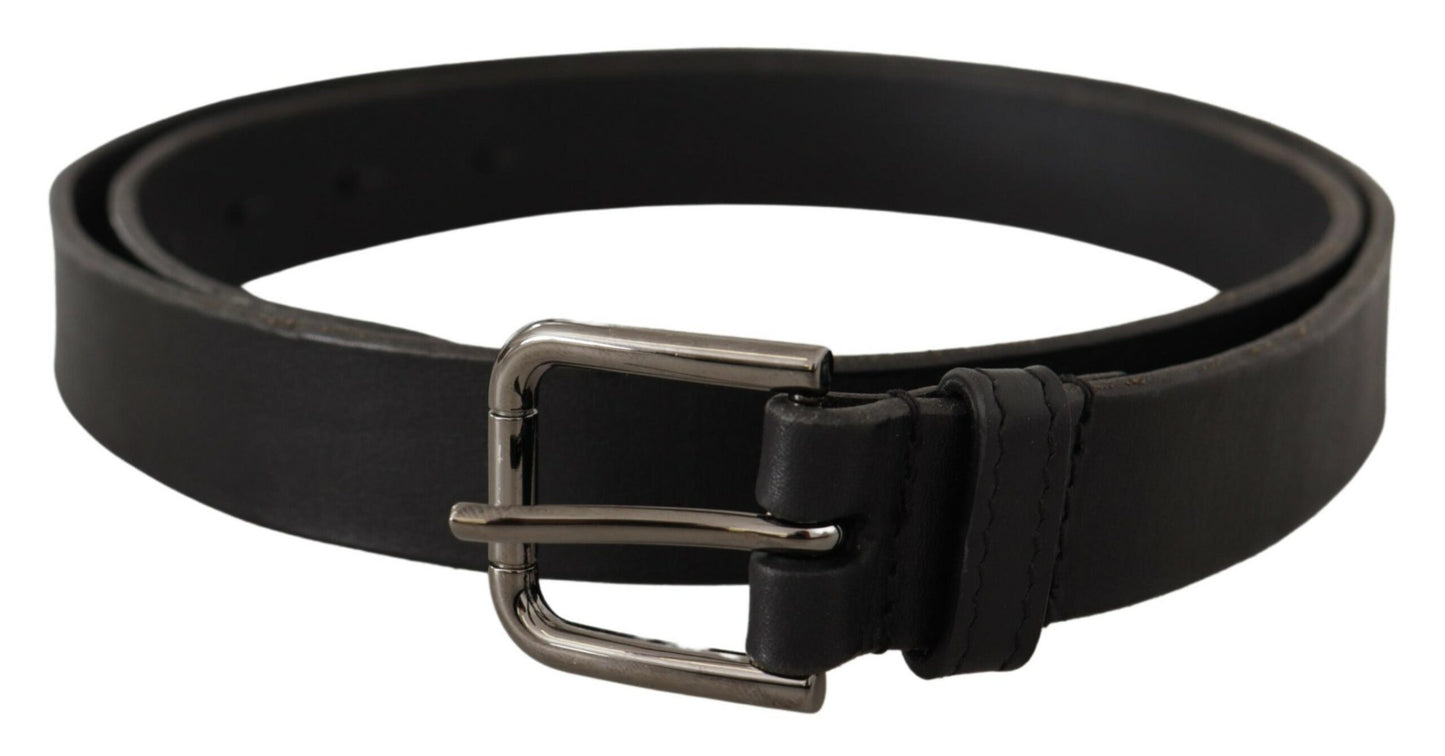 - Elegant Black Leather Belt with Metal Buckle