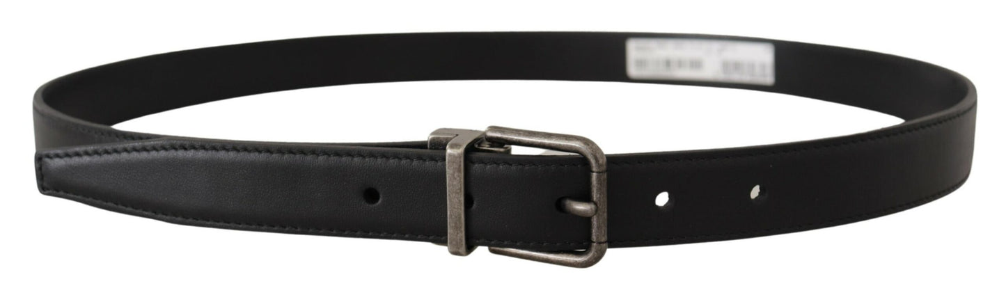 - Elegant Black Leather Belt with Metal Buckle