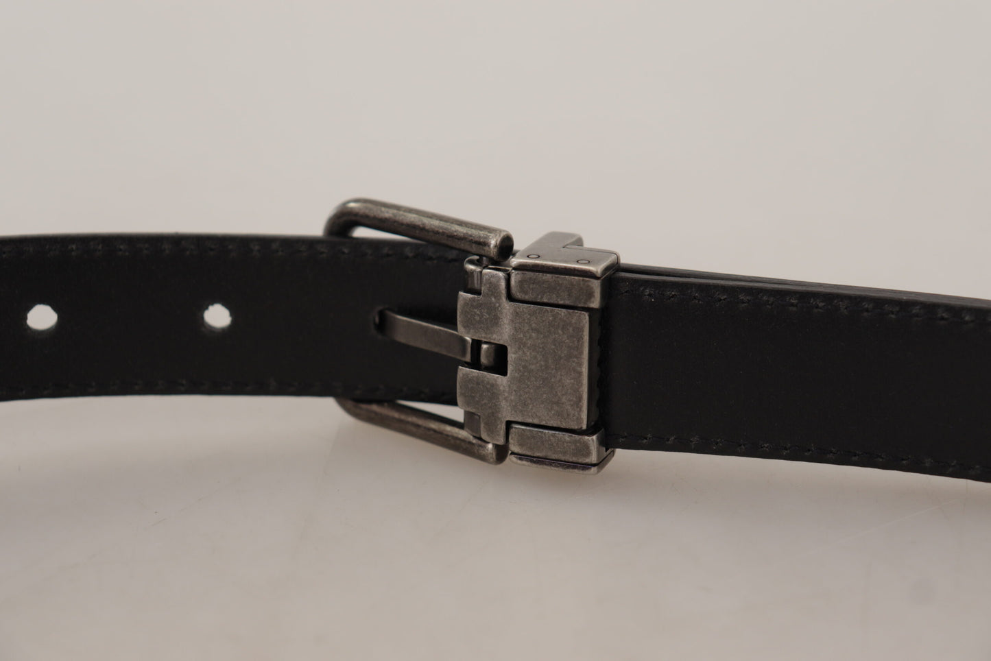 - Elegant Black Leather Belt with Metal Buckle
