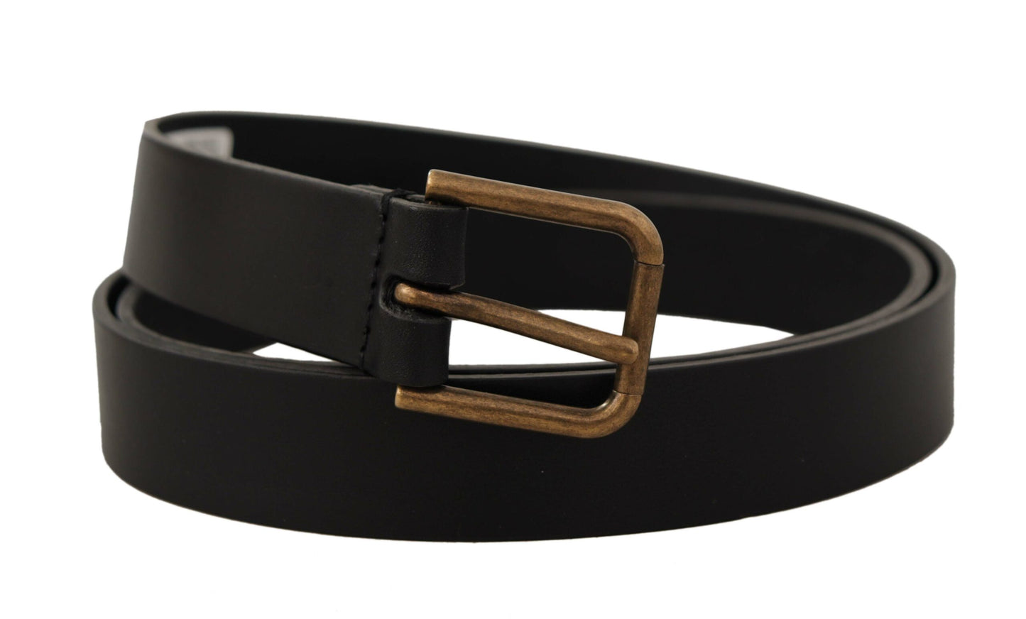 - Elegant Black Leather Belt with Metal Buckle