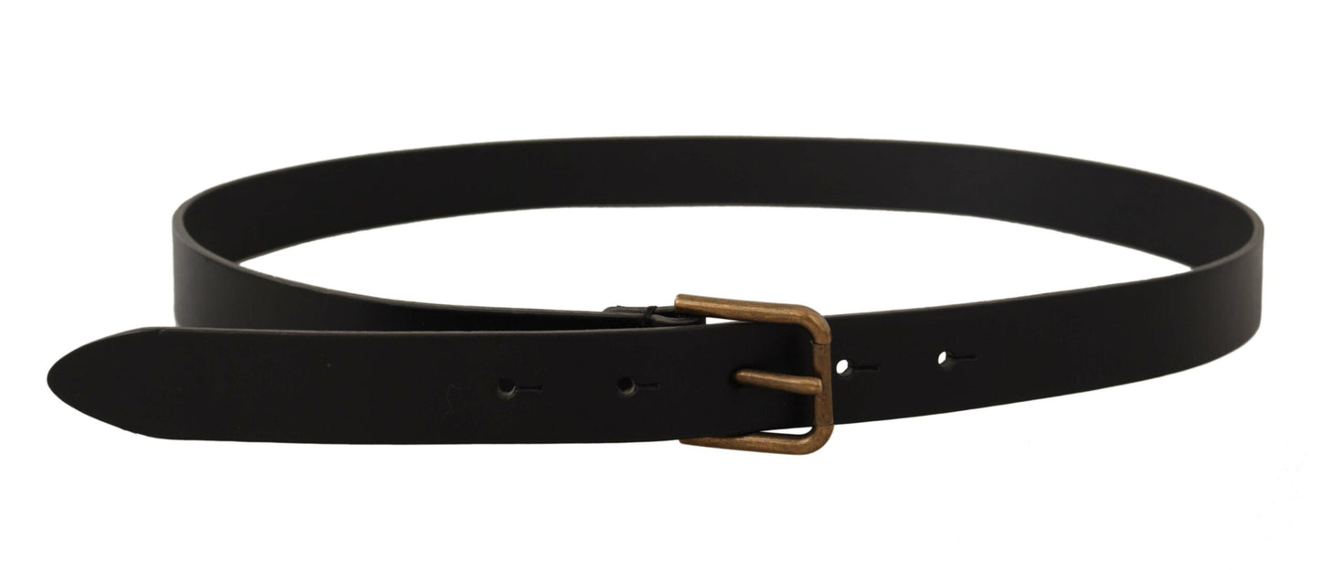 - Elegant Black Leather Belt with Metal Buckle