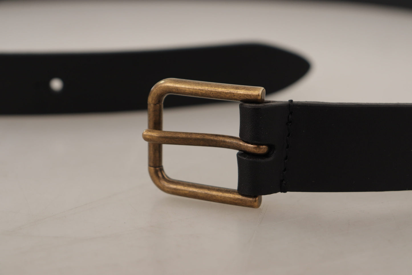 - Elegant Black Leather Belt with Metal Buckle