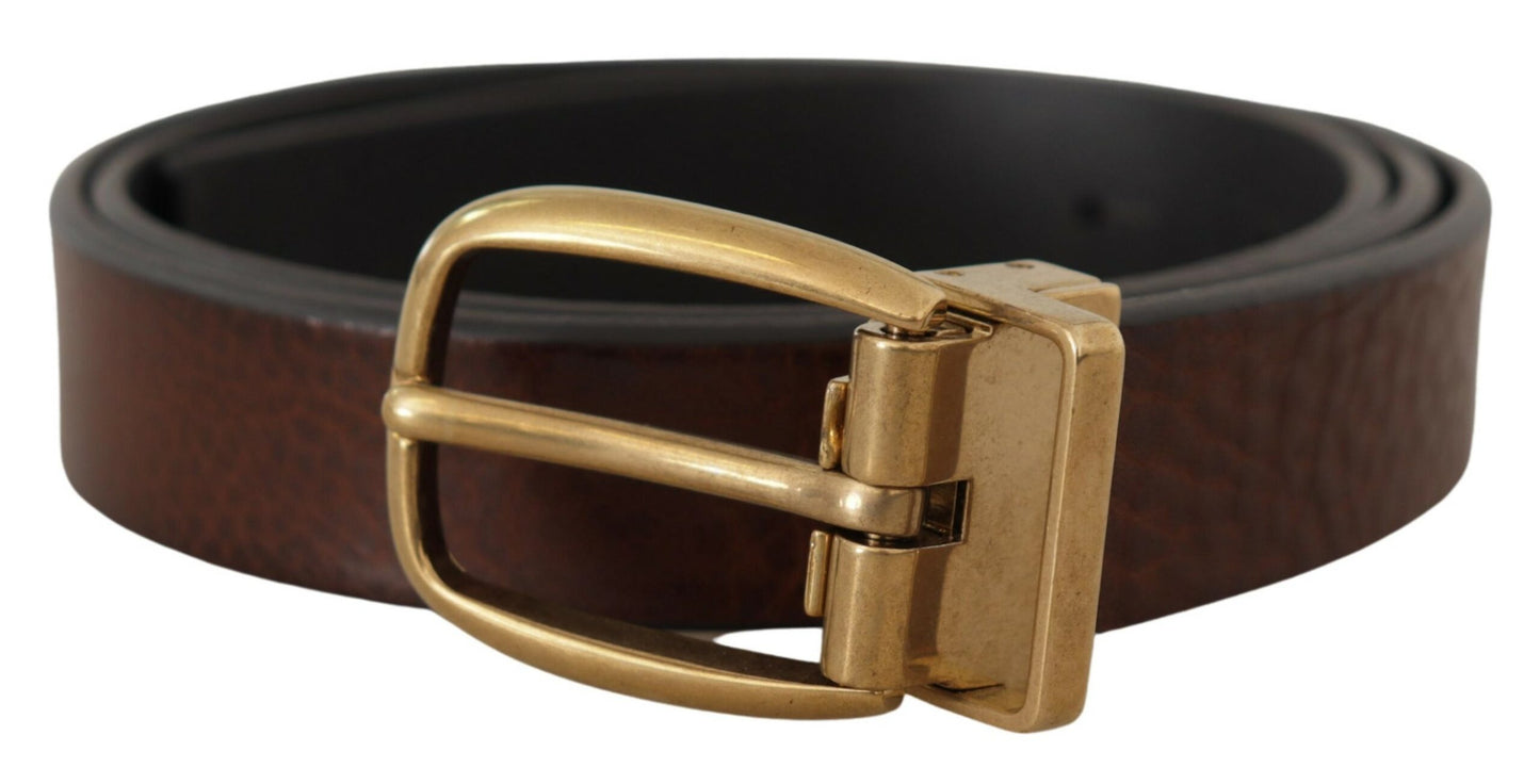 - Elegant Brown Leather Belt with Logo Buckle