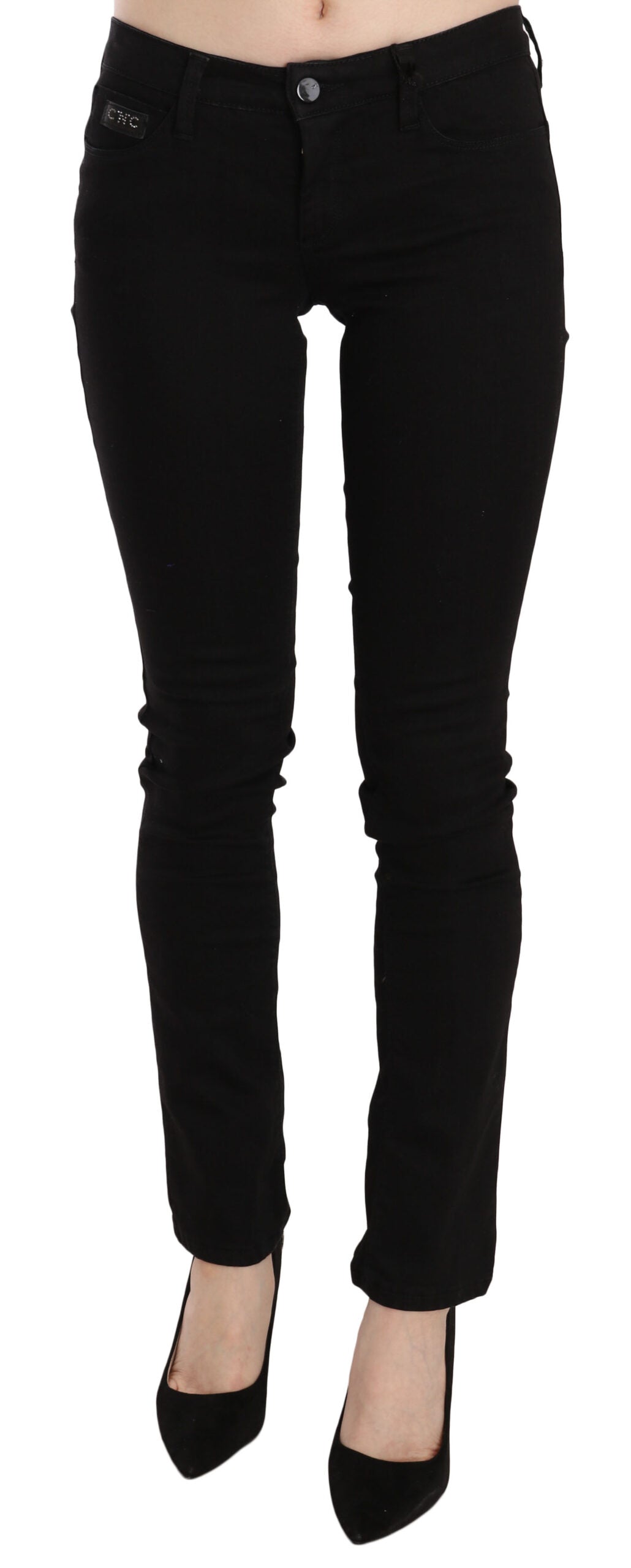 - Elegant Black Mid Waist Slim Fit Jeans