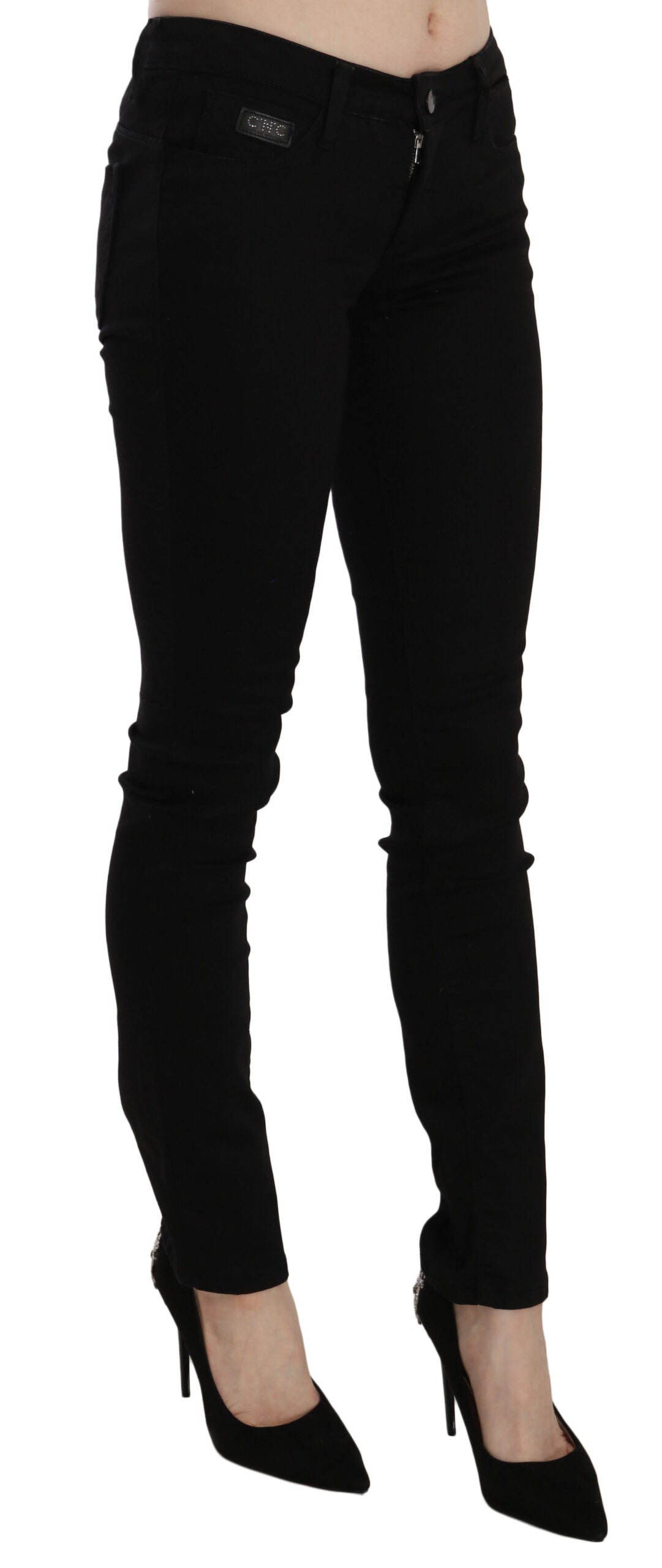 - Elegant Black Mid Waist Slim Fit Jeans