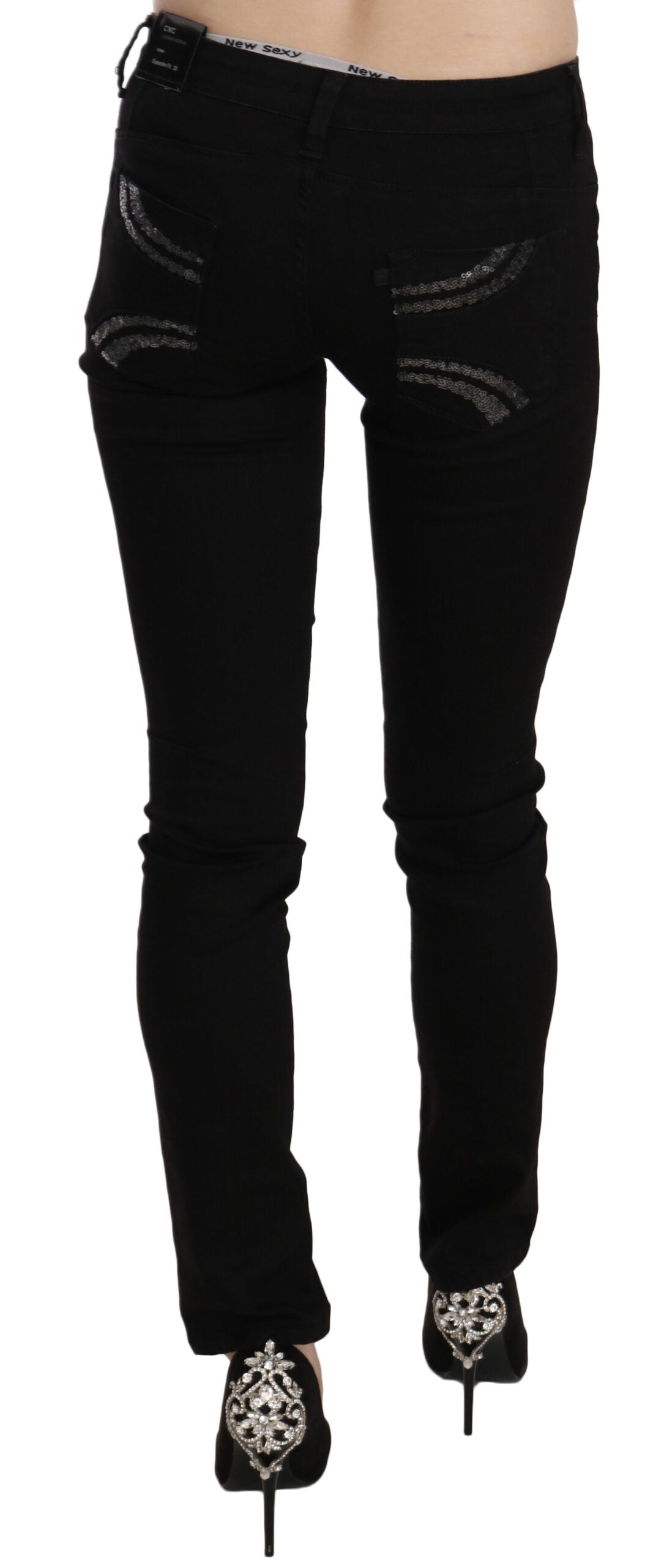 - Elegant Black Mid Waist Slim Fit Jeans