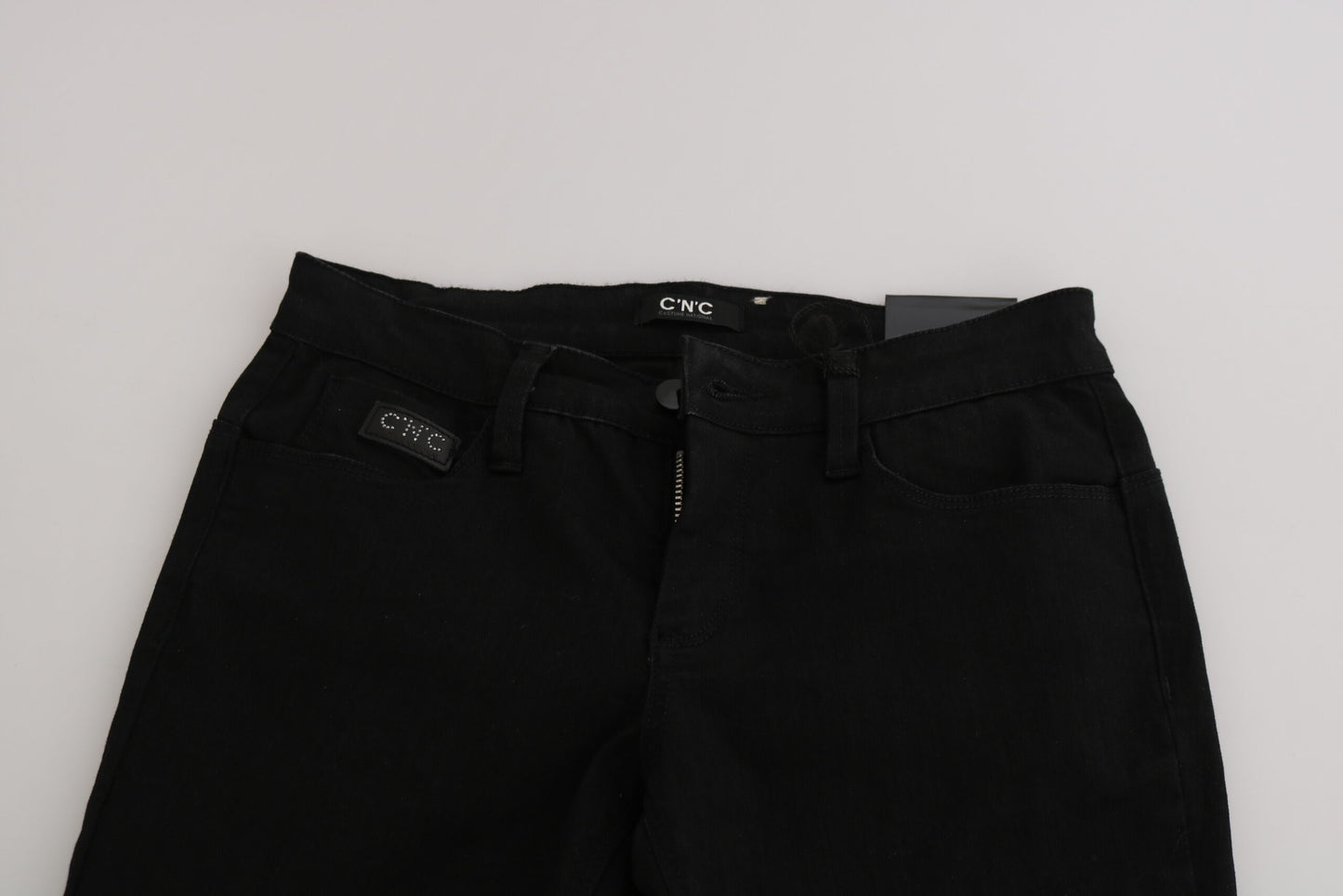 - Elegant Black Mid Waist Slim Fit Jeans