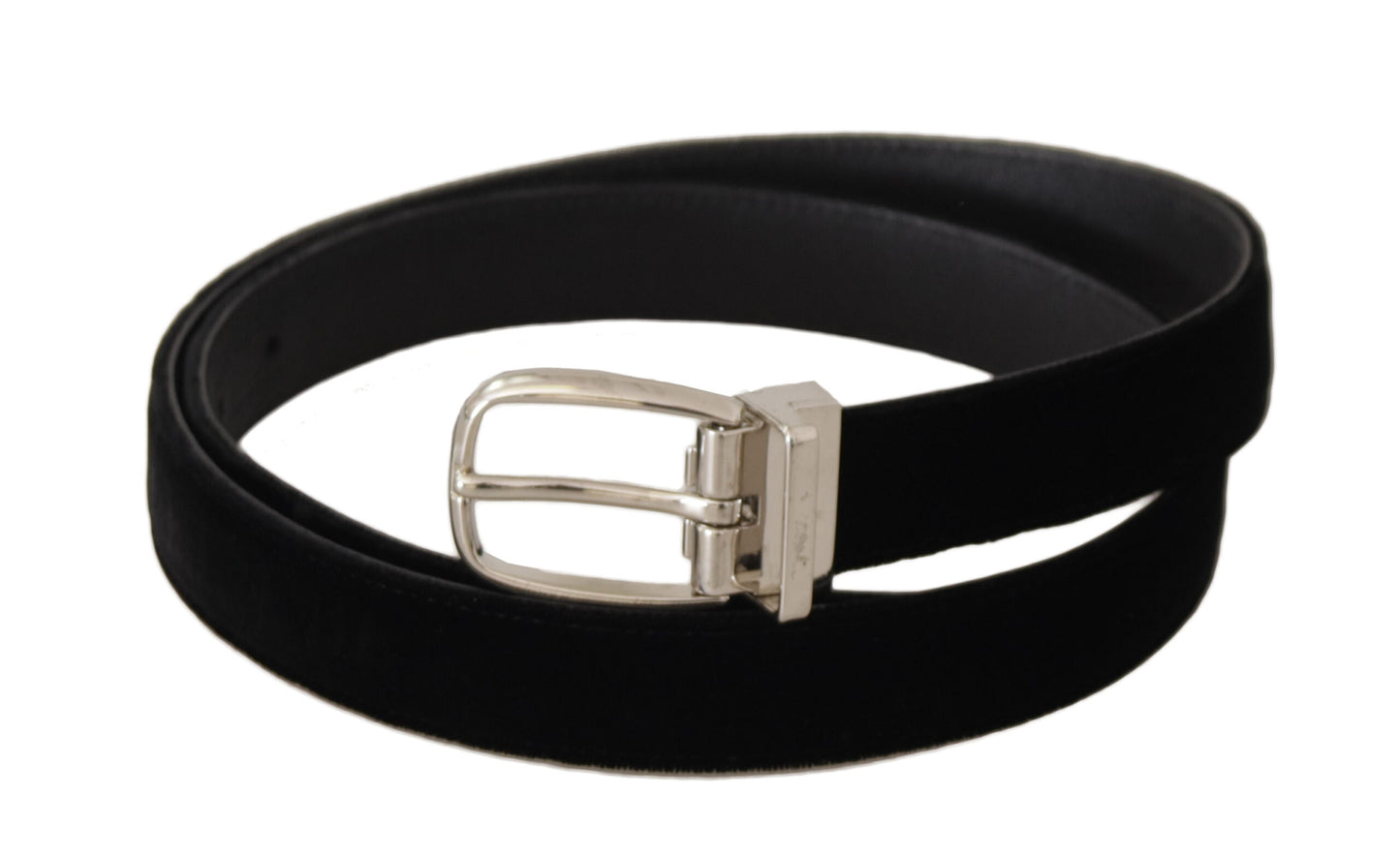 - Elegant Velvet Black Belt with Logo Buckle