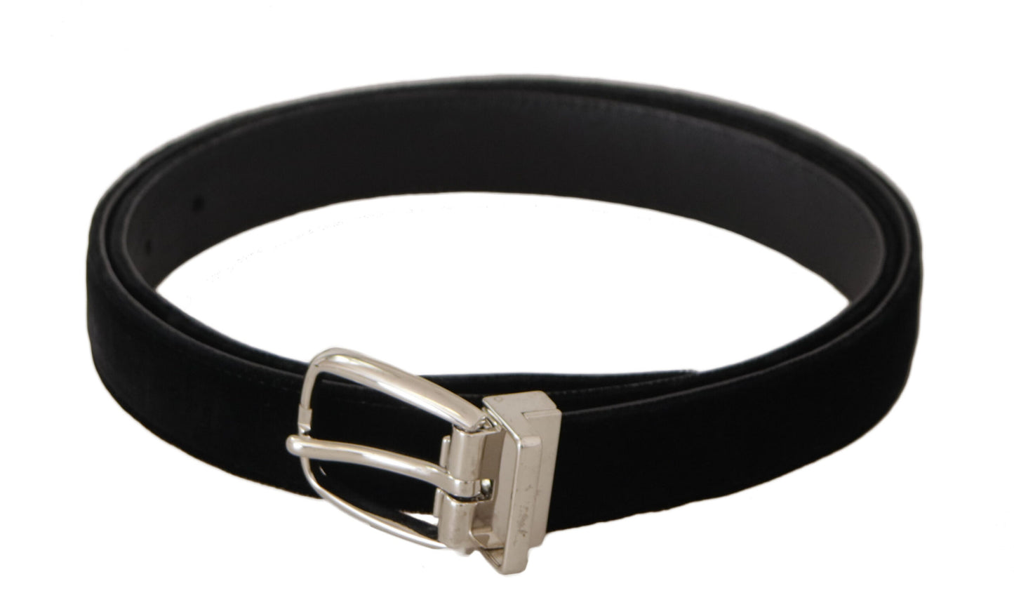 - Elegant Velvet Black Belt with Logo Buckle