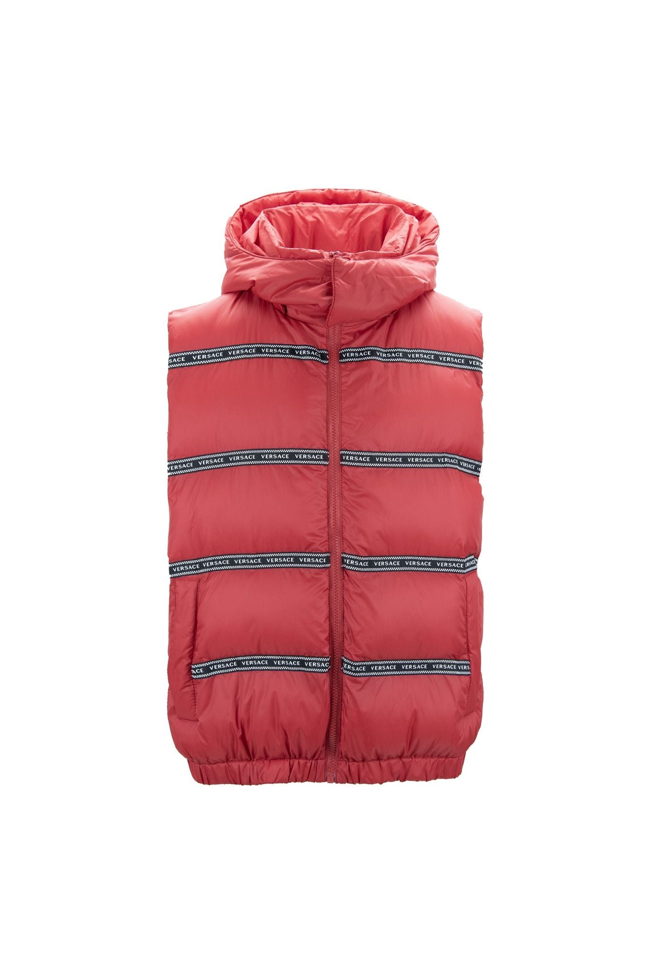 - Elegant Red Versace Logo Vest with Detachable Hood