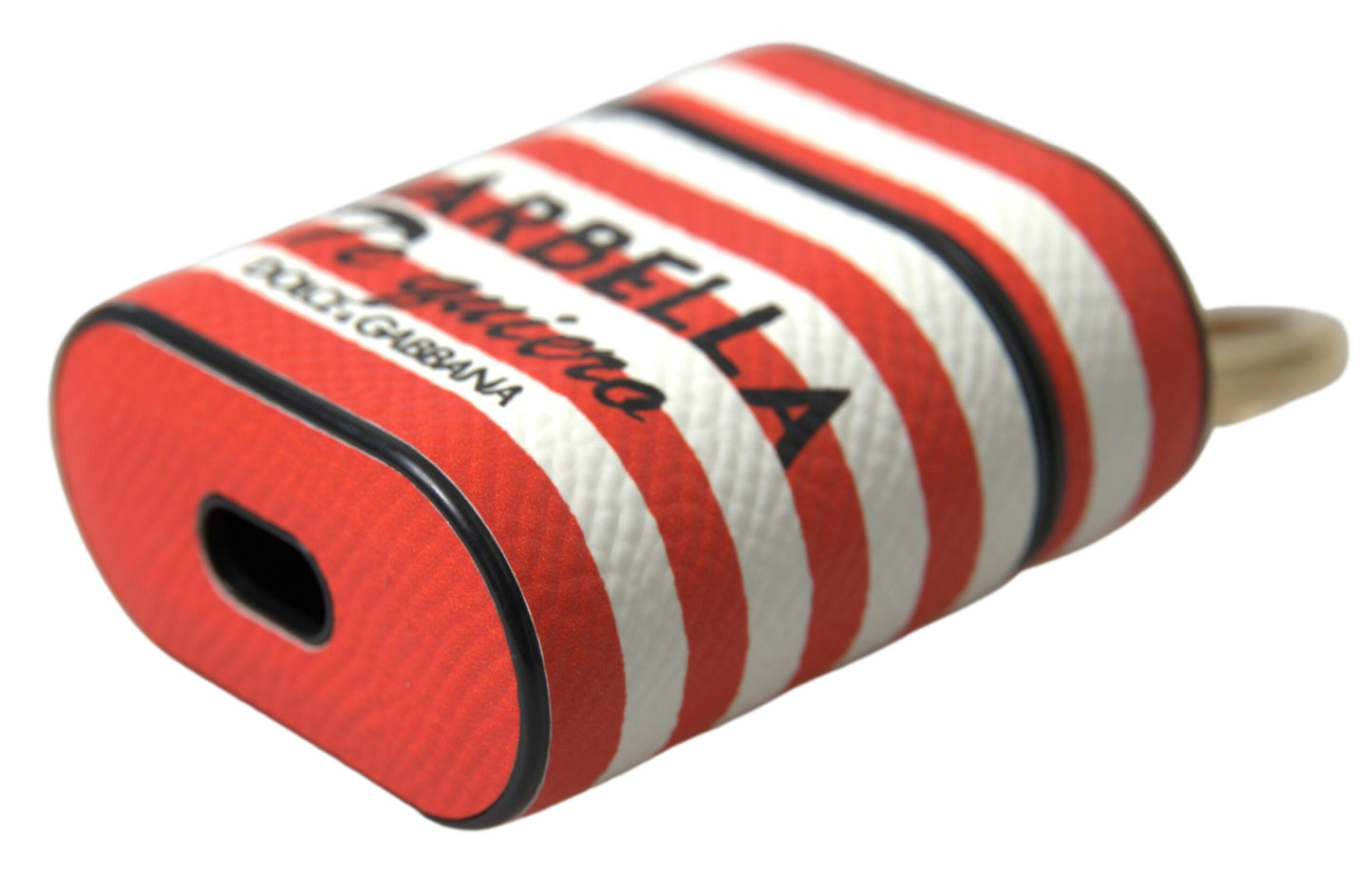 Chic Orange Striped Leather AirPods Case by Dolce & Gabbana