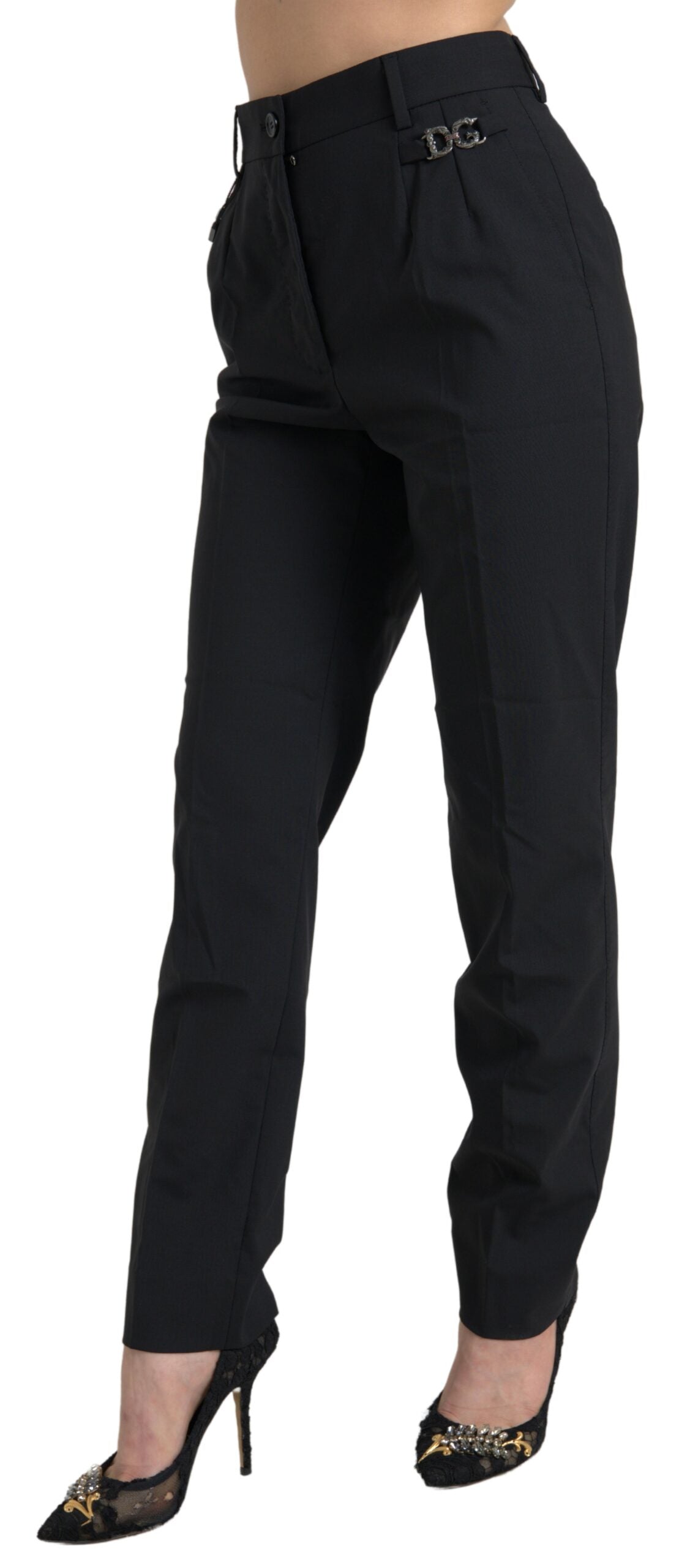Elegant High-Waist Tapered Wool Pants by Dolce & Gabbana